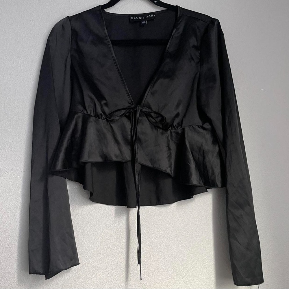 Black tie front satin top
